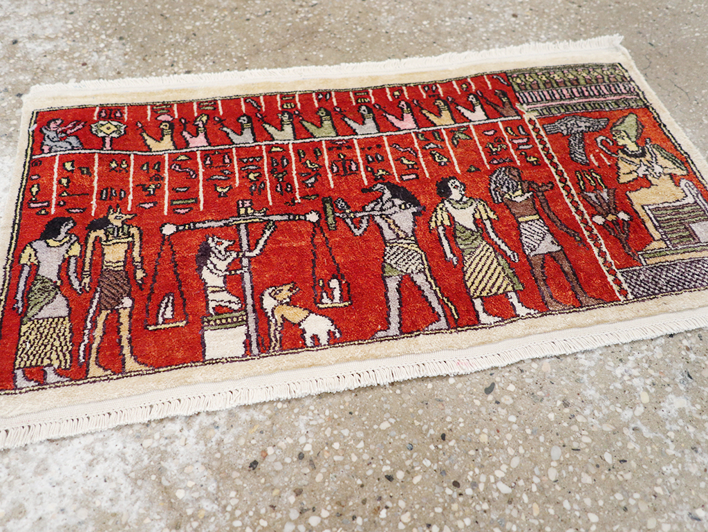 Vintage Persian Quom Pictorial Throw Rug, No.32102 - Galerie Shabab