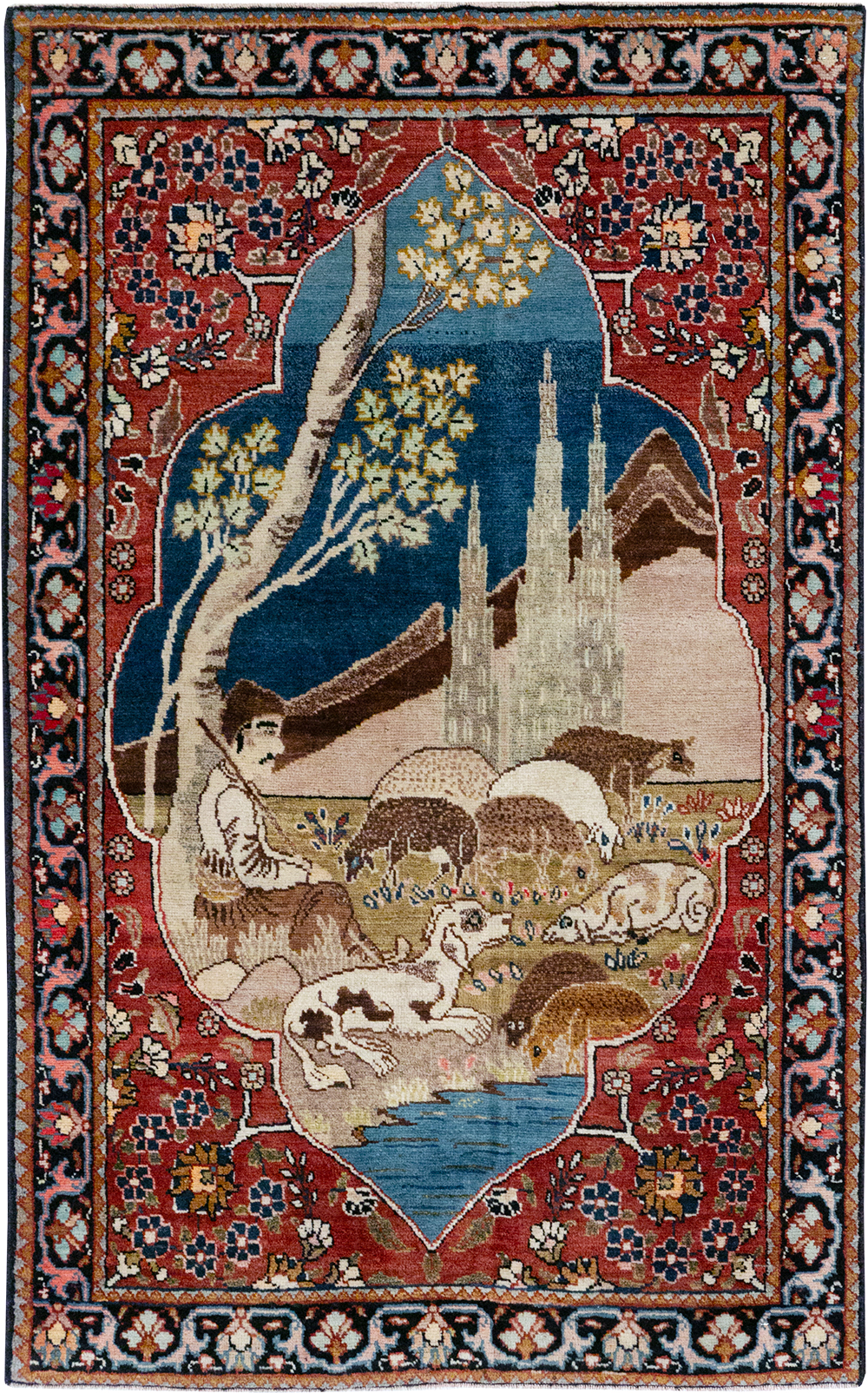 Vintage Persian Tabriz Pictorial Throw Rug, No.32103 - Galerie Shabab