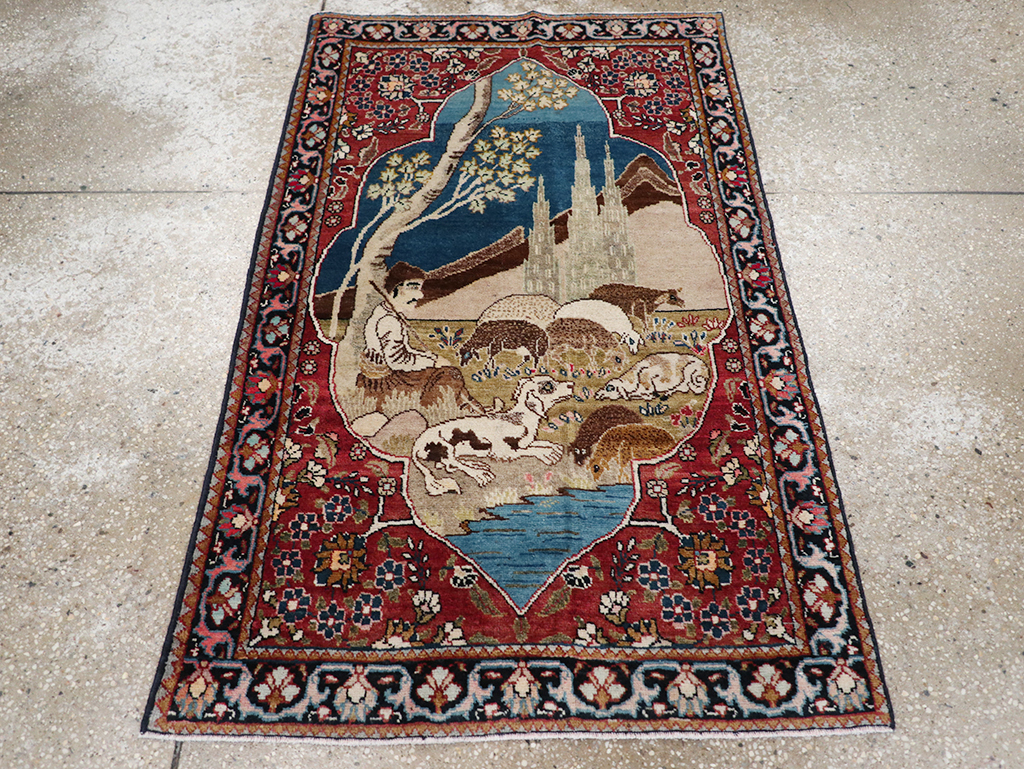 Vintage Persian Tabriz Pictorial Throw Rug, No.32103 - Galerie Shabab