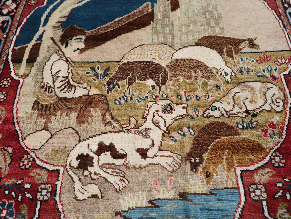 Vintage Persian Tabriz Pictorial Throw Rug, No.32103 - Galerie Shabab