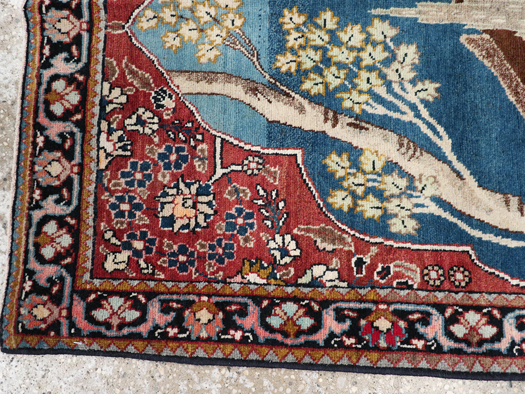 Vintage Persian Tabriz Pictorial Throw Rug, No.32103 - Galerie Shabab