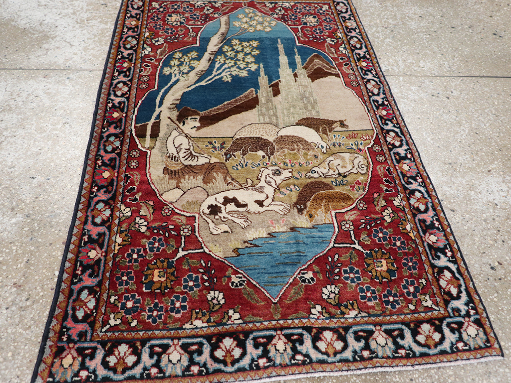 Vintage Persian Tabriz Pictorial Throw Rug, No.32103 - Galerie Shabab