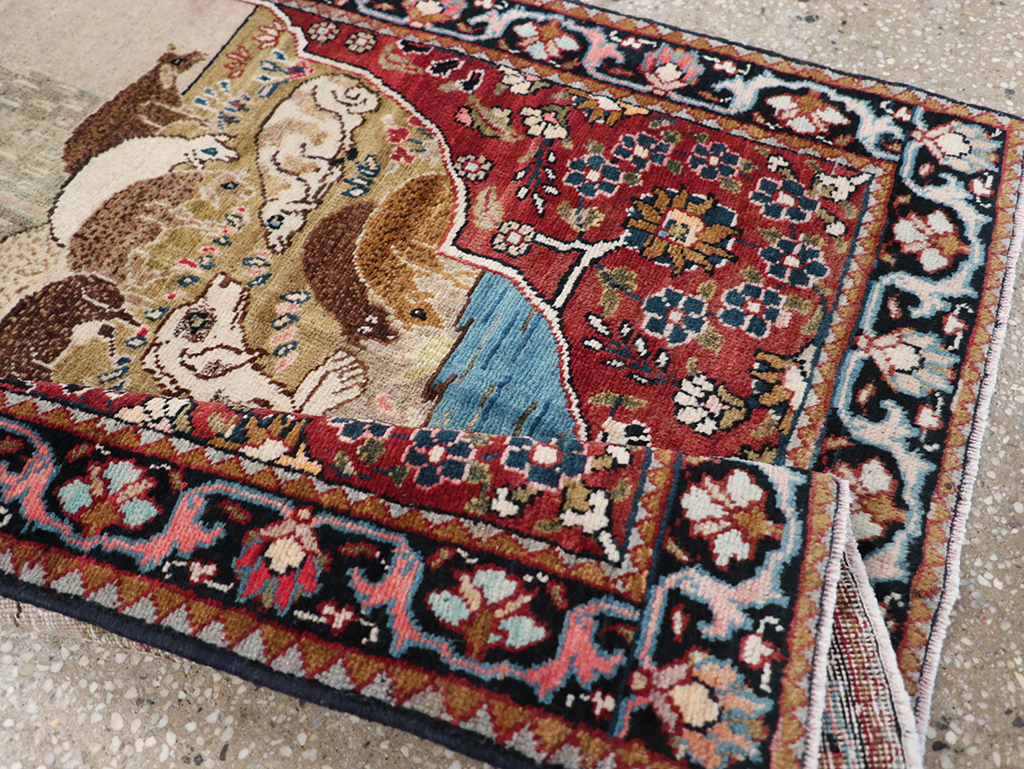 Vintage Persian Tabriz Pictorial Throw Rug, No.32103 - Galerie Shabab
