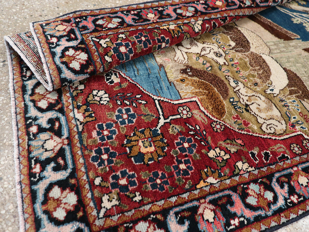 Vintage Persian Tabriz Pictorial Throw Rug, No.32103 - Galerie Shabab