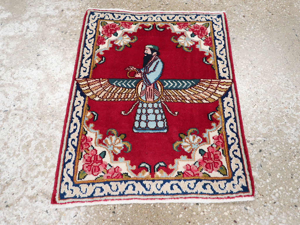 Vintage Persian Kerman Pictorial Throw Rug (Pair: 1 of 2), No.32108 - Galerie Shabab