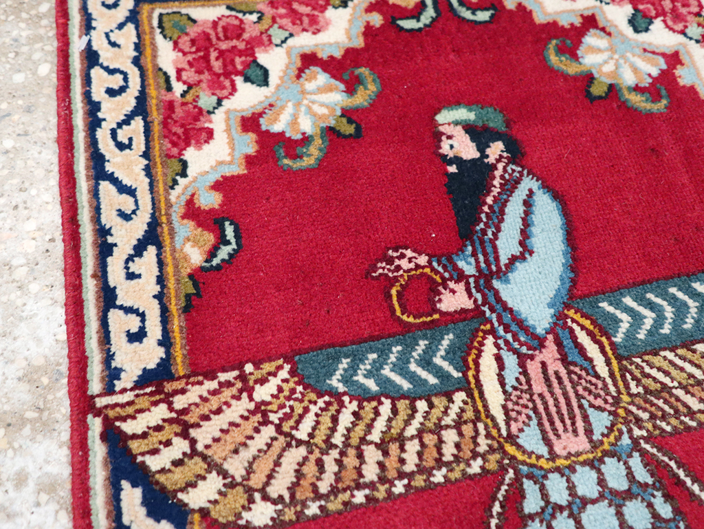 Vintage Persian Kerman Pictorial Throw Rug (Pair: 1 of 2), No.32108 - Galerie Shabab