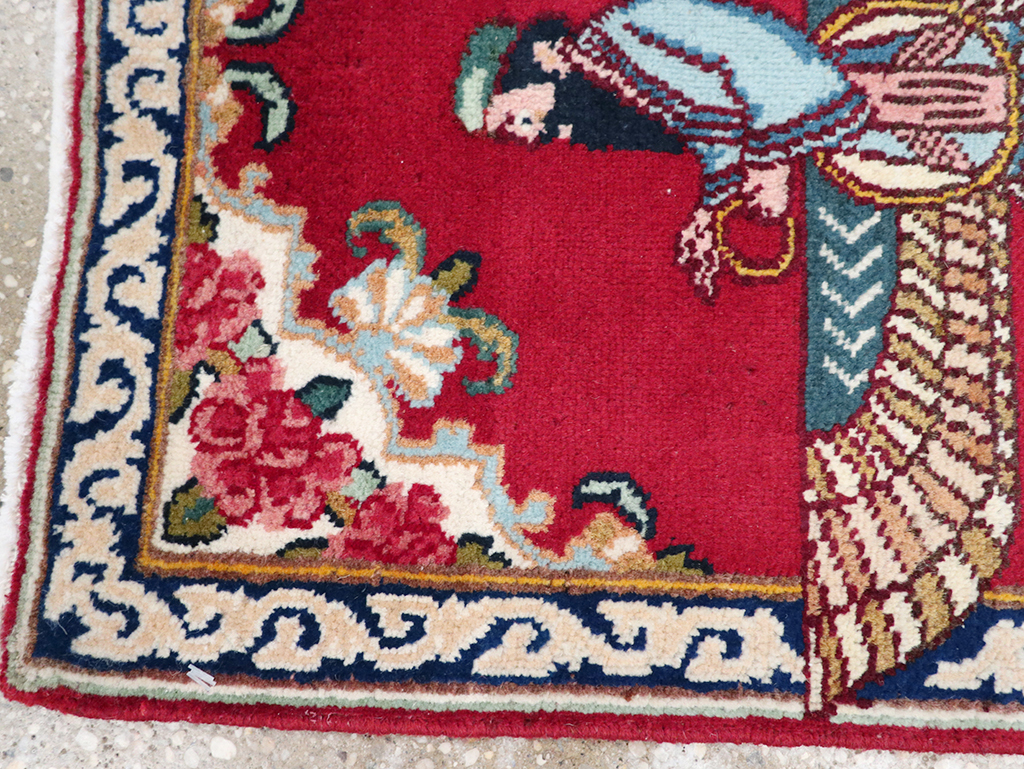 Vintage Persian Kerman Pictorial Throw Rug (Pair: 1 of 2), No.32108 - Galerie Shabab