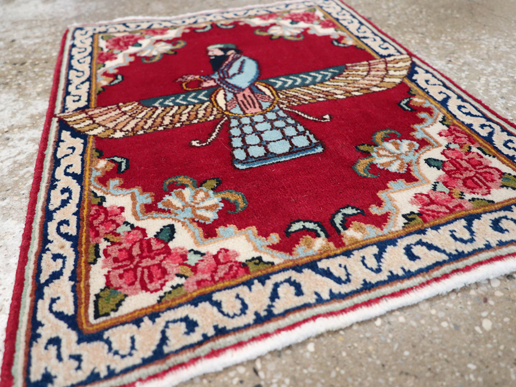 Vintage Persian Kerman Pictorial Throw Rug (Pair: 1 of 2), No.32108 - Galerie Shabab