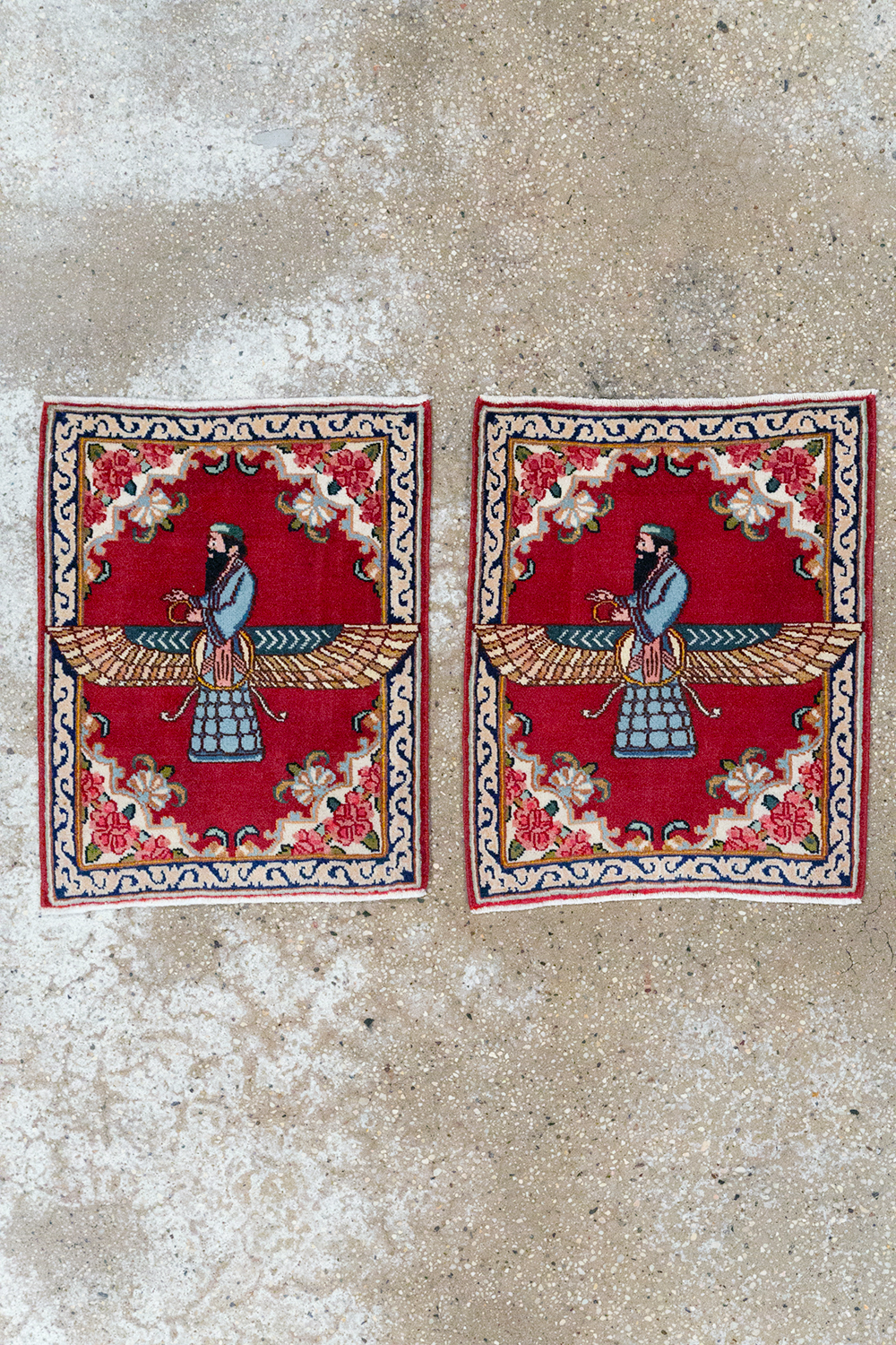 Vintage Persian Kerman Pictorial Throw Rug (Pair: 1 of 2), No.32108 - Galerie Shabab