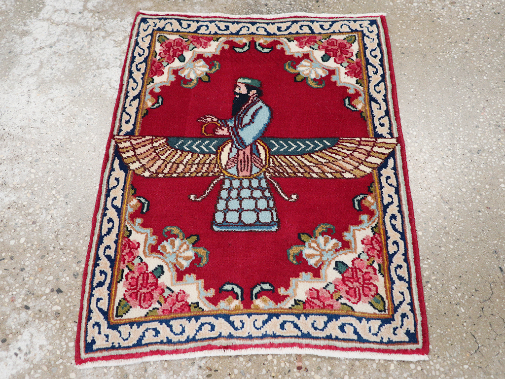 Vintage Persian Kerman Pictorial Throw Rug (Pair: 2 of 2), No.32109 - Galerie Shabab