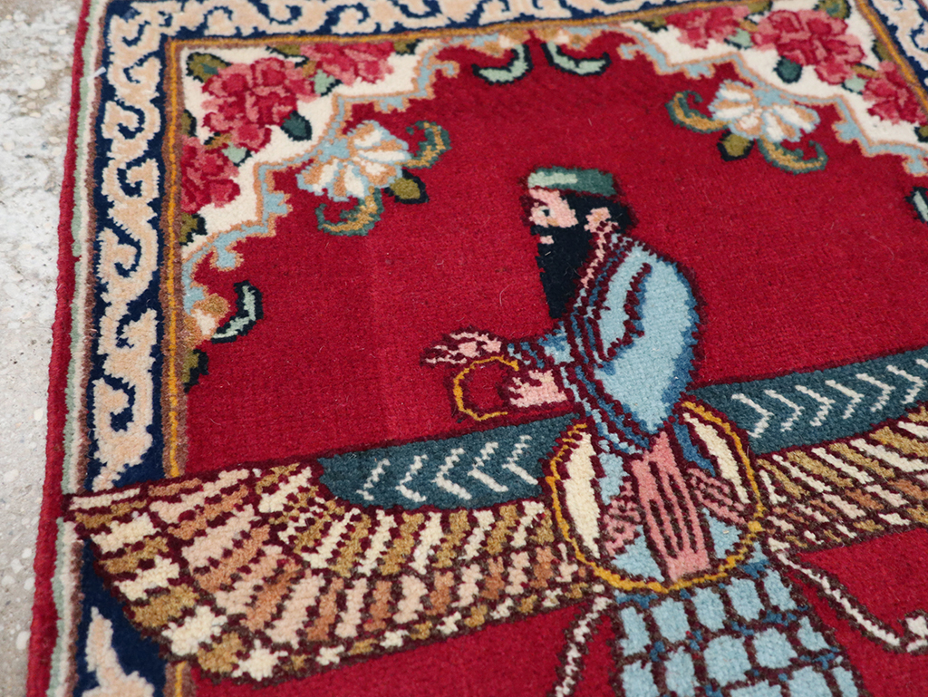 Vintage Persian Kerman Pictorial Throw Rug (Pair: 2 of 2), No.32109 - Galerie Shabab