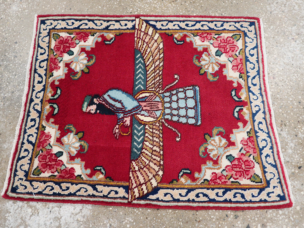 Vintage Persian Kerman Pictorial Throw Rug (Pair: 2 of 2), No.32109 - Galerie Shabab