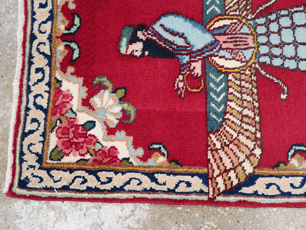 Vintage Persian Kerman Pictorial Throw Rug (Pair: 2 of 2), No.32109 - Galerie Shabab