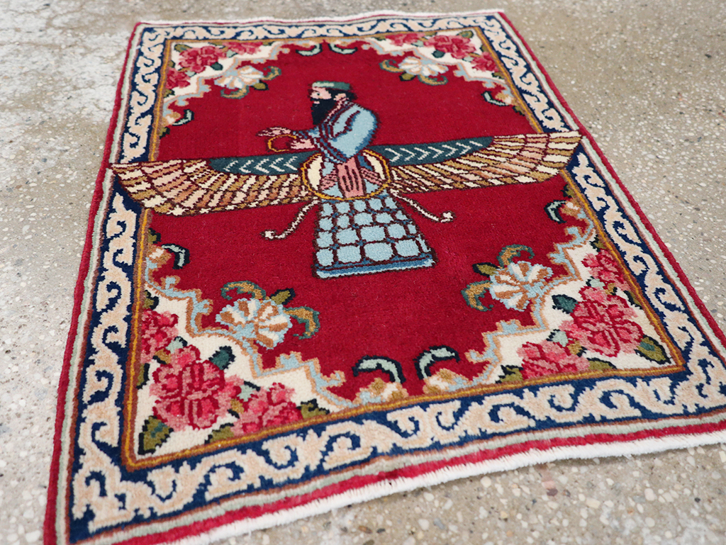 Vintage Persian Kerman Pictorial Throw Rug (Pair: 2 of 2), No.32109 - Galerie Shabab