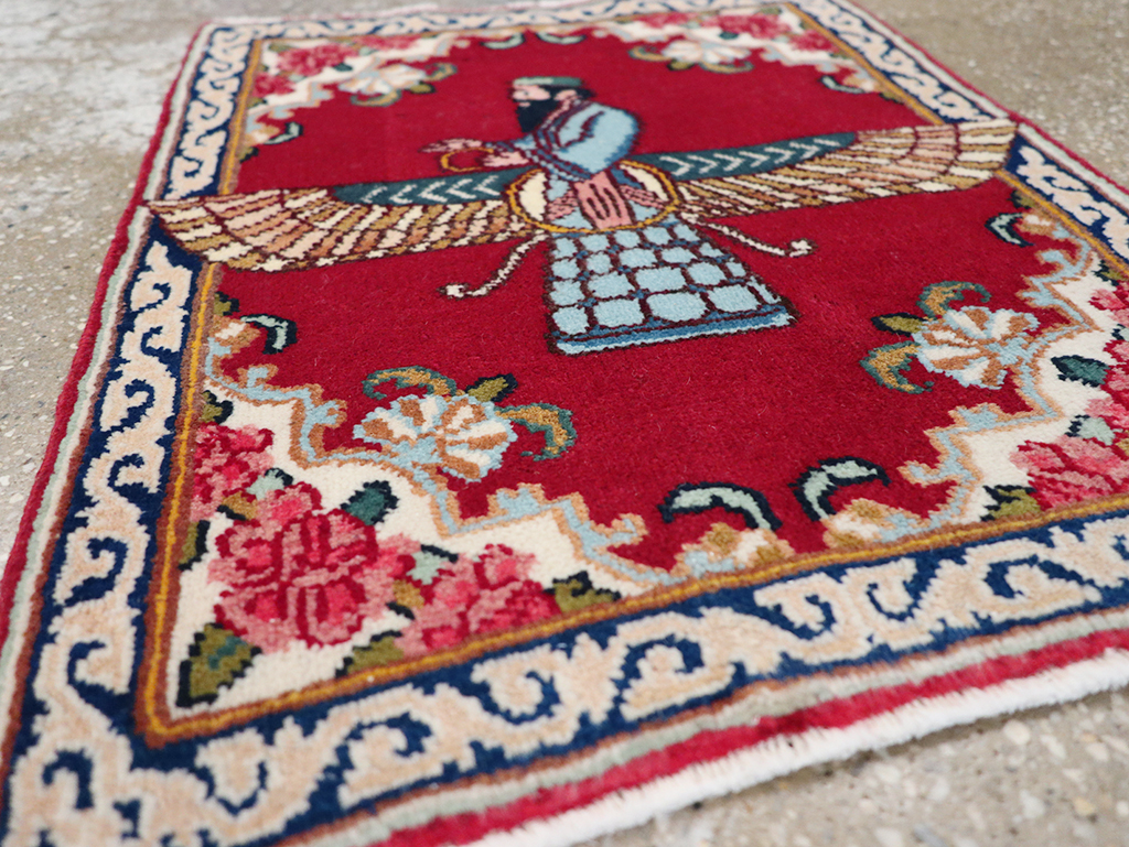 Vintage Persian Kerman Pictorial Throw Rug (Pair: 2 of 2), No.32109 - Galerie Shabab