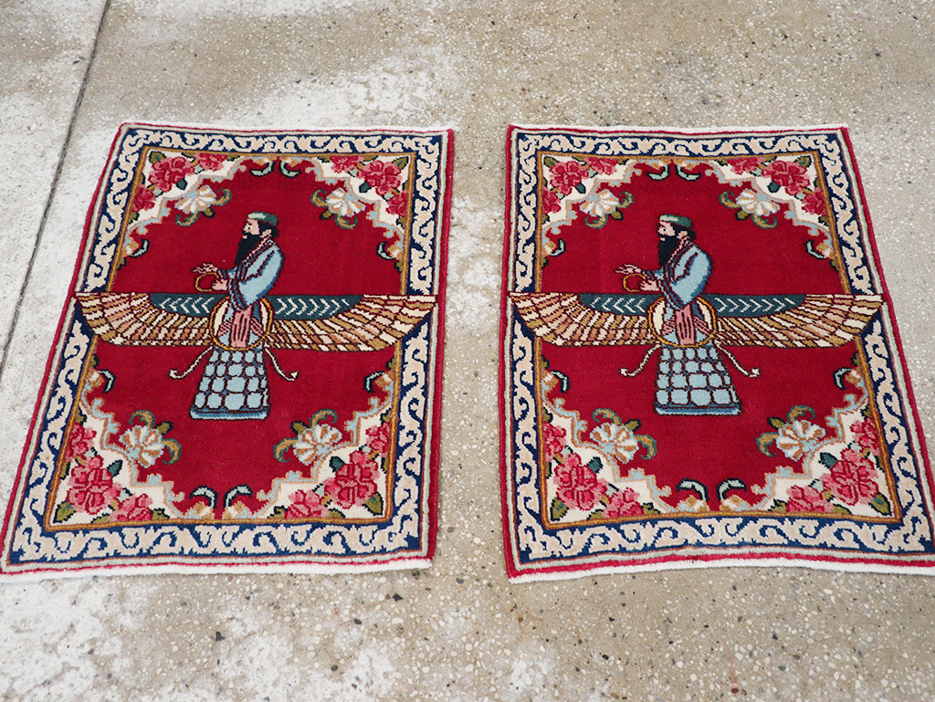 Vintage Persian Kerman Pictorial Throw Rug (Pair: 2 of 2), No.32109 - Galerie Shabab