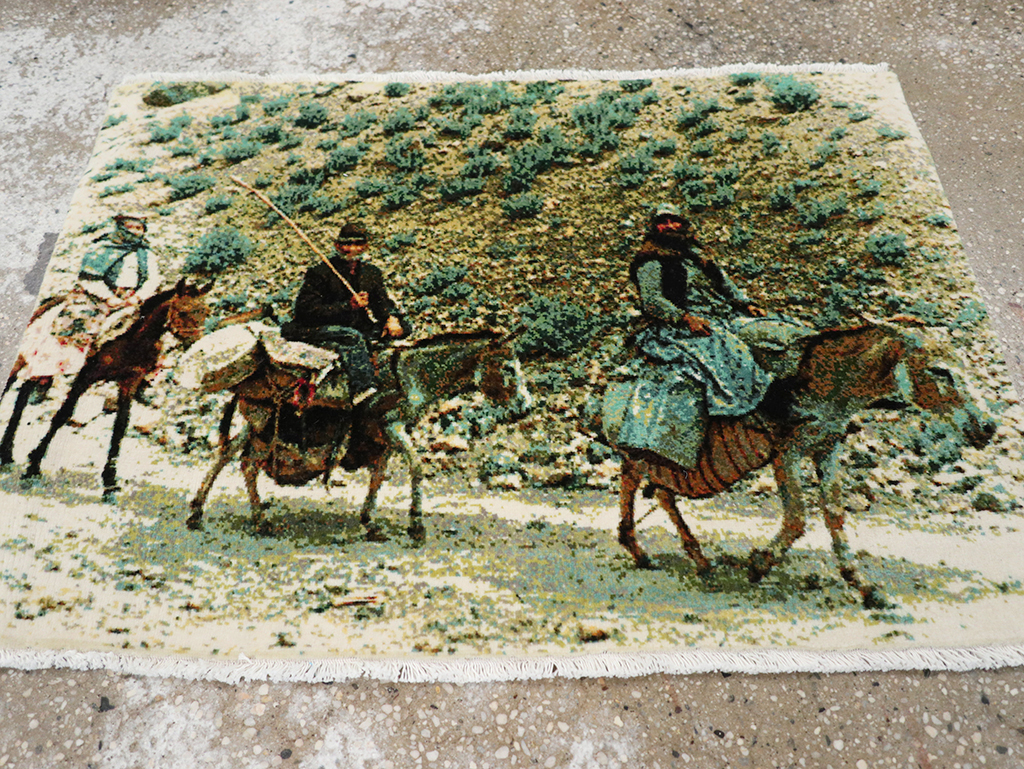 Modern Persian Tabriz Pictorial Throw Rug, No.32119 - Galerie Shabab