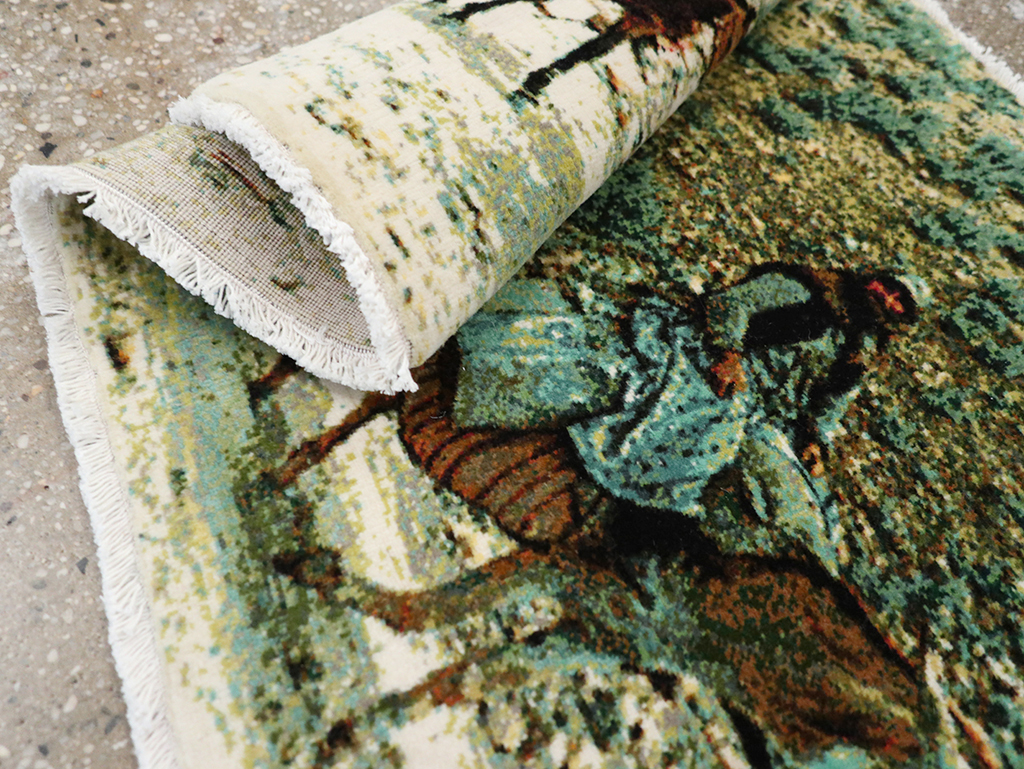 Modern Persian Tabriz Pictorial Throw Rug, No.32119 - Galerie Shabab