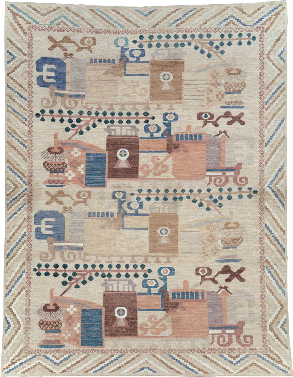 Modern East Turkestan Vase Khotan Room Size Carpet, No.32167 - Galerie Shabab