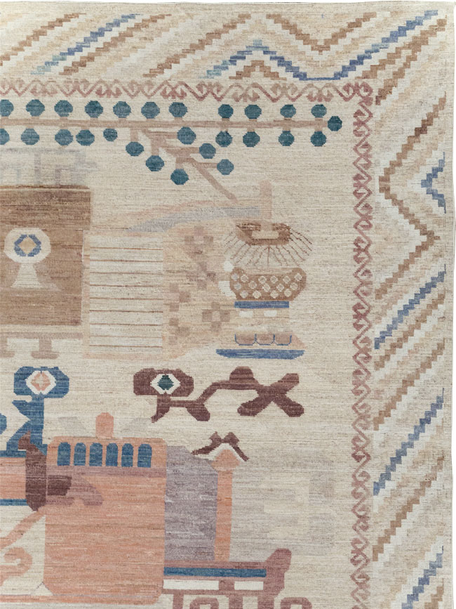 Modern East Turkestan Vase Khotan Room Size Carpet, No.32167 - Galerie Shabab