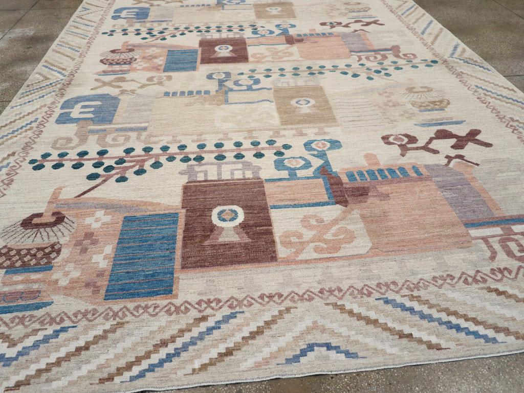 Modern East Turkestan Vase Khotan Room Size Carpet, No.32167 - Galerie Shabab