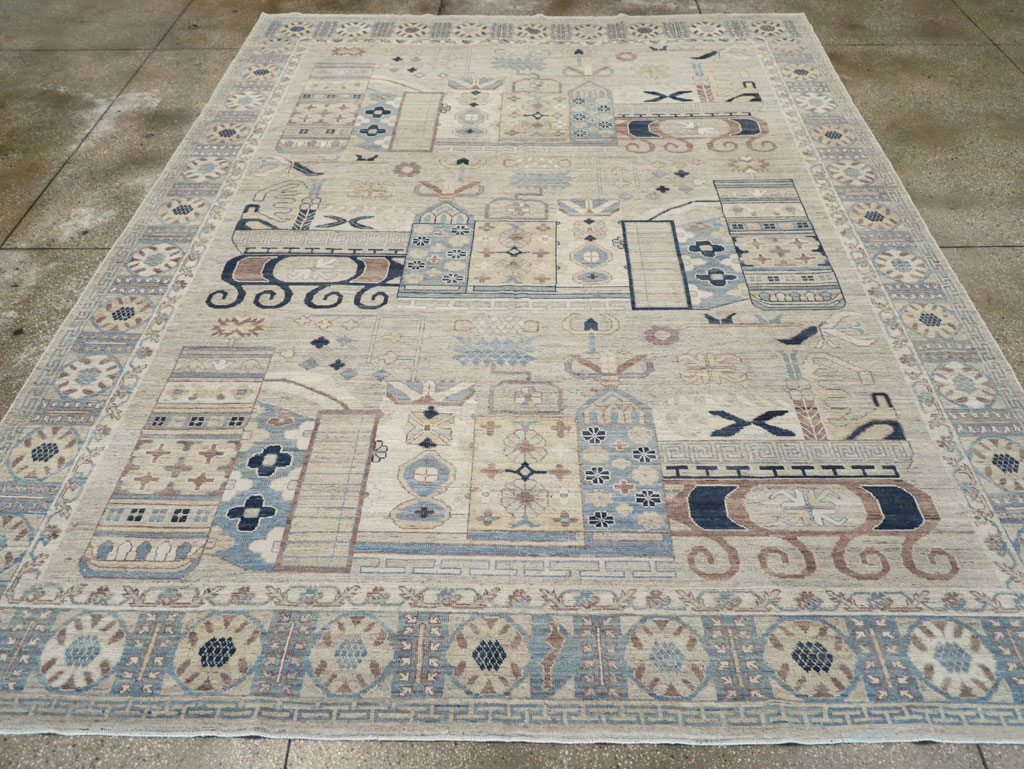 Modern East Turkestan Pictorial Vase Khotan Room Size Carpet, No.32187 - Galerie Shabab