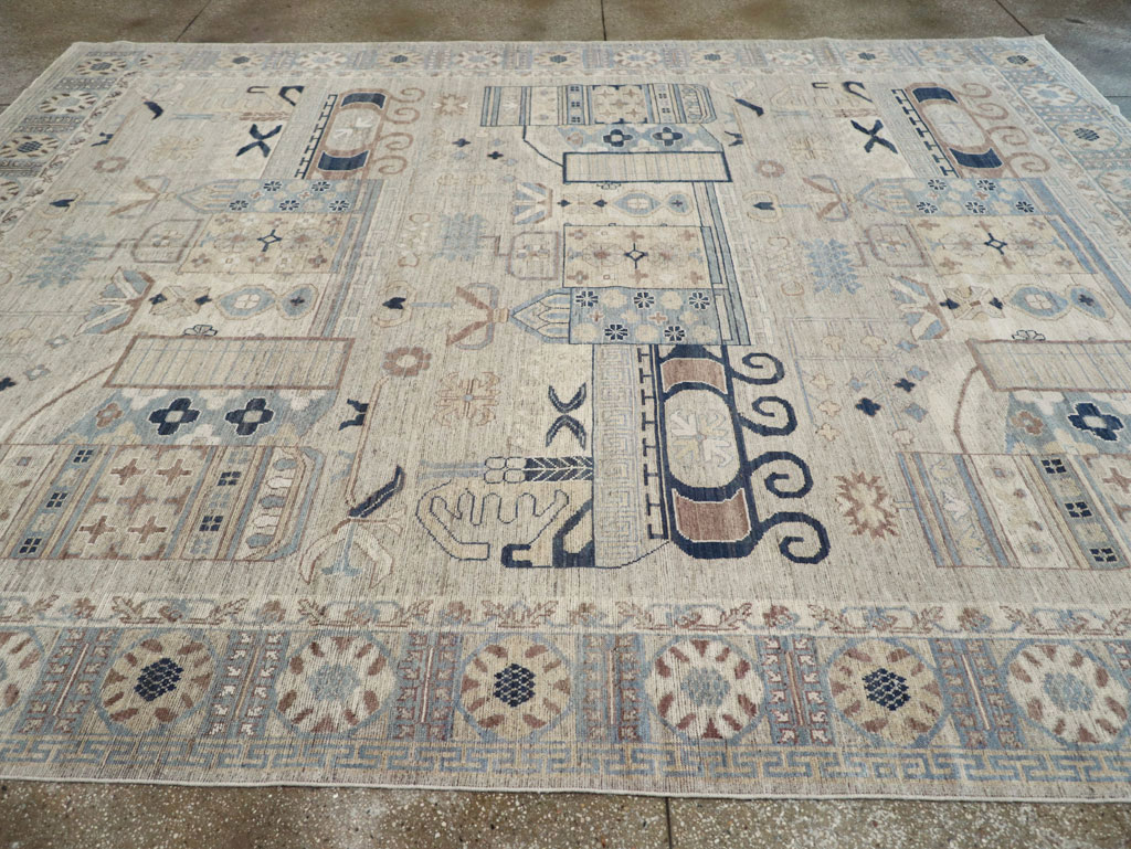 Modern East Turkestan Pictorial Vase Khotan Room Size Carpet, No.32187 - Galerie Shabab