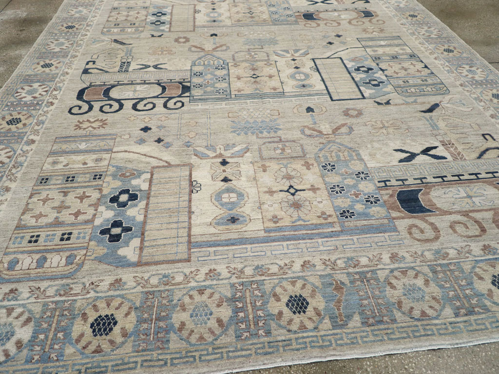 Modern East Turkestan Pictorial Vase Khotan Room Size Carpet, No.32187 - Galerie Shabab