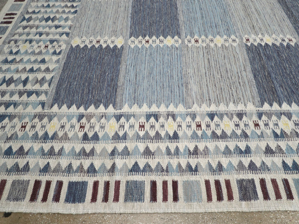 Swedish Inspired Modern Turkish Kilim Large Room Size Carpet, No.32199 - Galerie Shabab