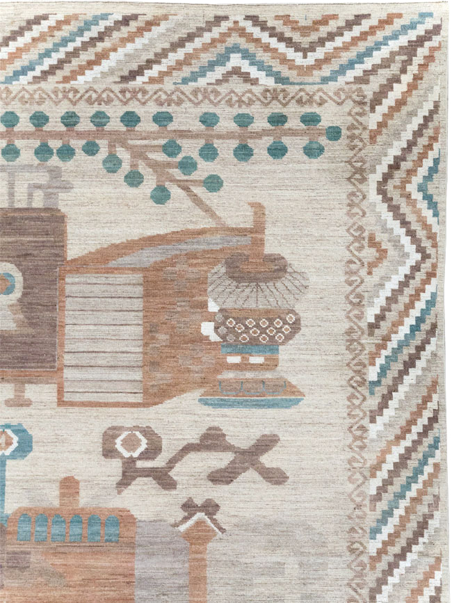 Modern East Turkestan Vase Khotan Room Size Carpet, No.32207 - Galerie Shabab