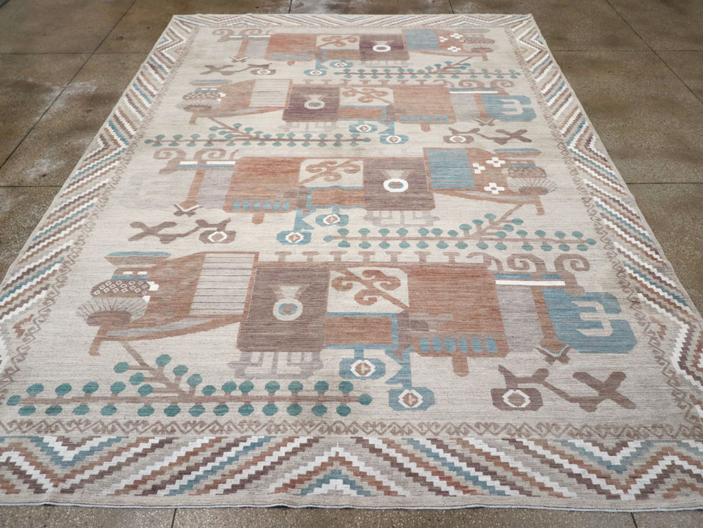 Modern East Turkestan Vase Khotan Room Size Carpet, No.32207 - Galerie Shabab