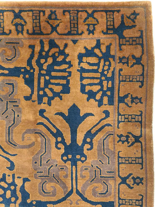 Vintage Chinese Art Deco Accent Carpet, No.32223 - Galerie Shabab