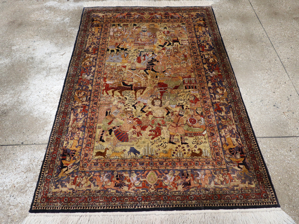 Vintage Chinese Silk Pictorial Accent Rug, No.32261 - Galerie Shabab