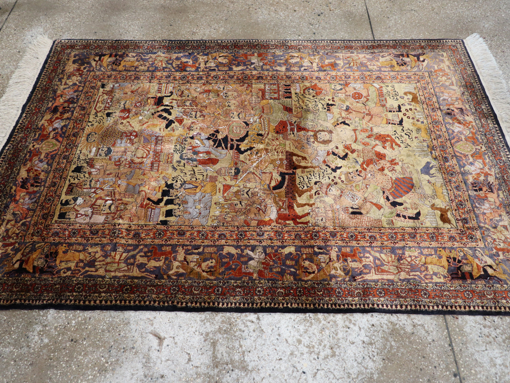 Vintage Chinese Silk Pictorial Accent Rug, No.32261 - Galerie Shabab