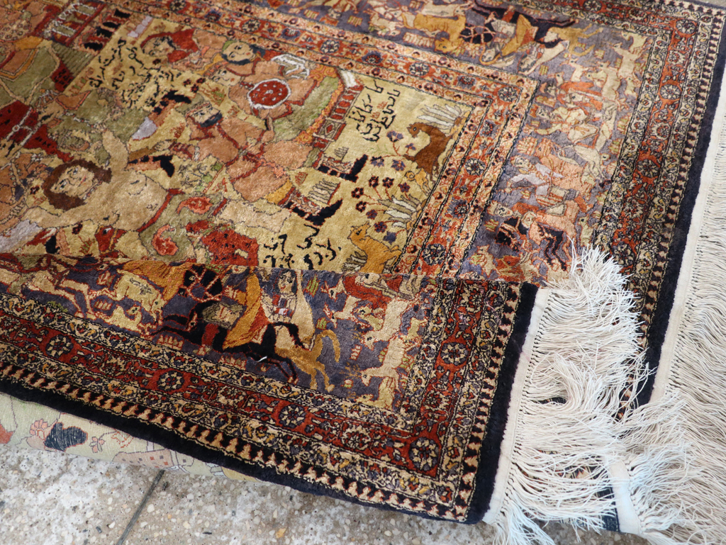 Vintage Chinese Silk Pictorial Accent Rug, No.32261 - Galerie Shabab