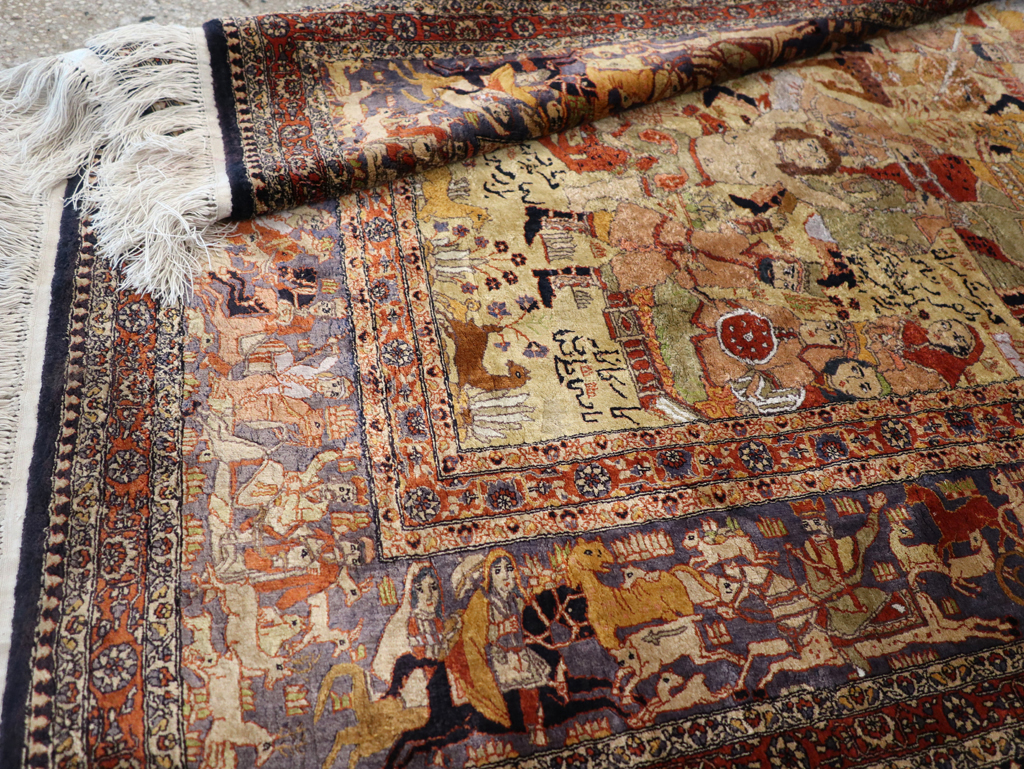 Vintage Chinese Silk Pictorial Accent Rug, No.32261 - Galerie Shabab