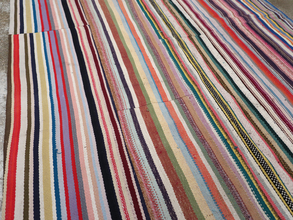 Vintage Turkish Flatweave Kilim Wide Gallery Runner, No.32310 - Galerie Shabab
