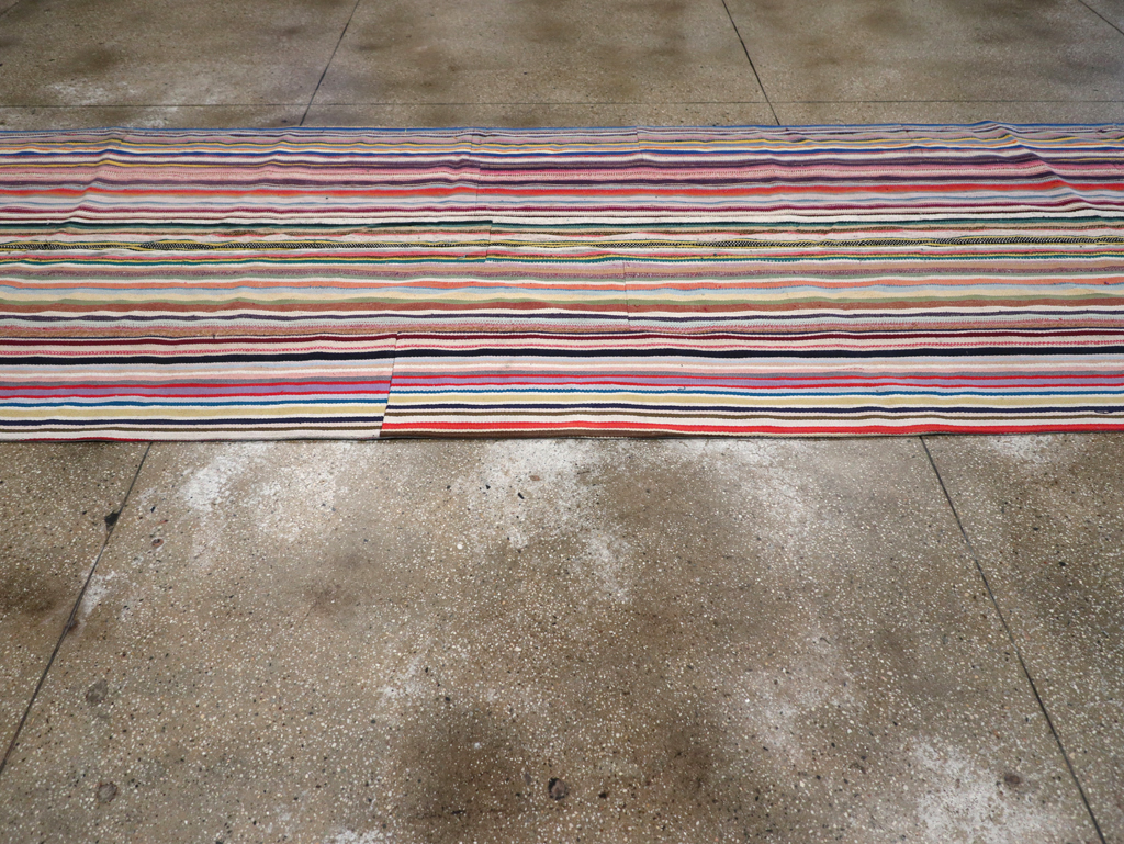 Vintage Turkish Flatweave Kilim Wide Gallery Runner, No.32310 - Galerie Shabab