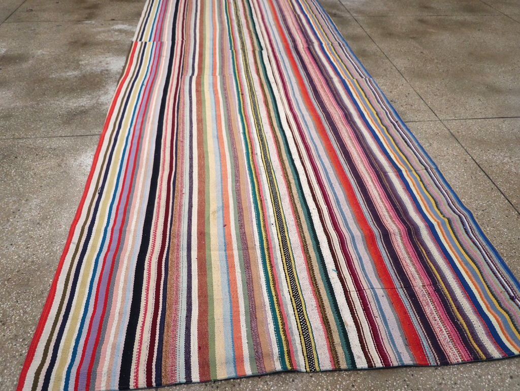 Vintage Turkish Flatweave Kilim Wide Gallery Runner, No.32310 - Galerie Shabab