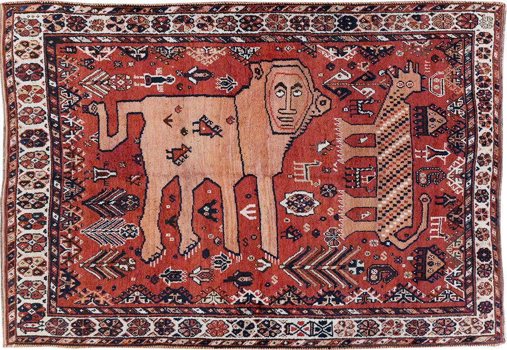 Antique Persian Shiraz Pictorial Accent Rug, No.32317 - Galerie Shabab