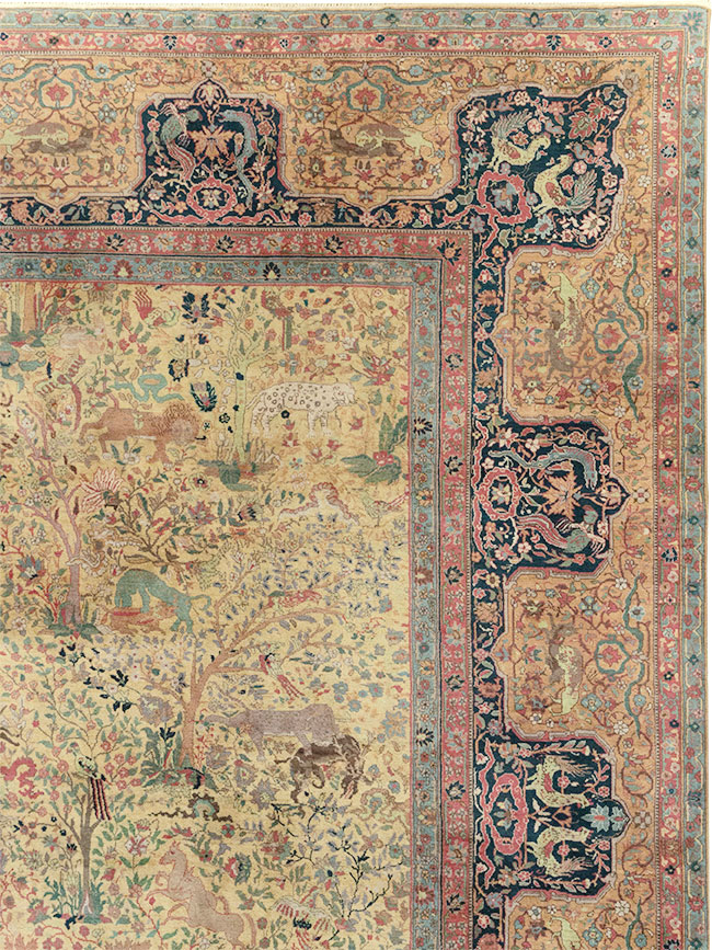 Antique Indian Lahore Pictorial Large Room Size Carpet, No.32328 - Galerie Shabab