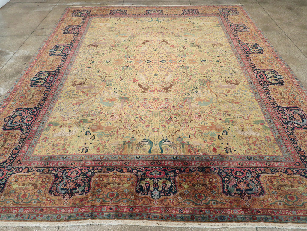 Antique Indian Lahore Pictorial Large Room Size Carpet, No.32328 - Galerie Shabab