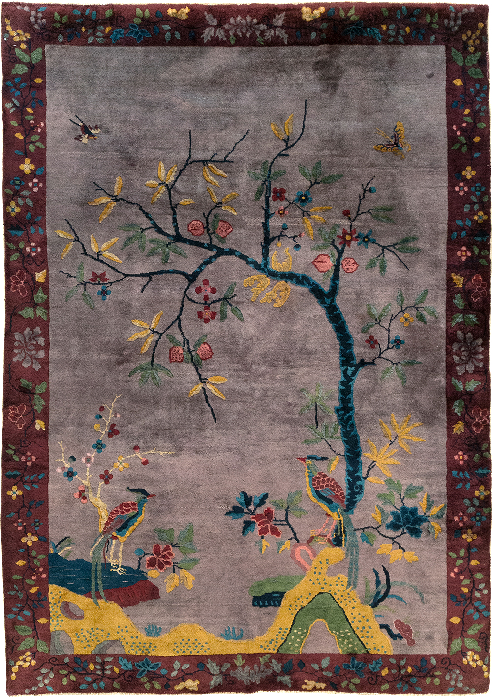 Vintage Chinese Pictorial Art Deco Accent Carpet, No.32358 - Galerie Shabab
