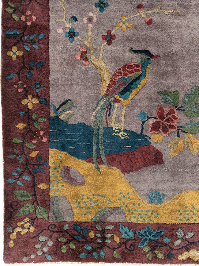 Vintage Chinese Pictorial Art Deco Accent Carpet, No.32358 - Galerie Shabab