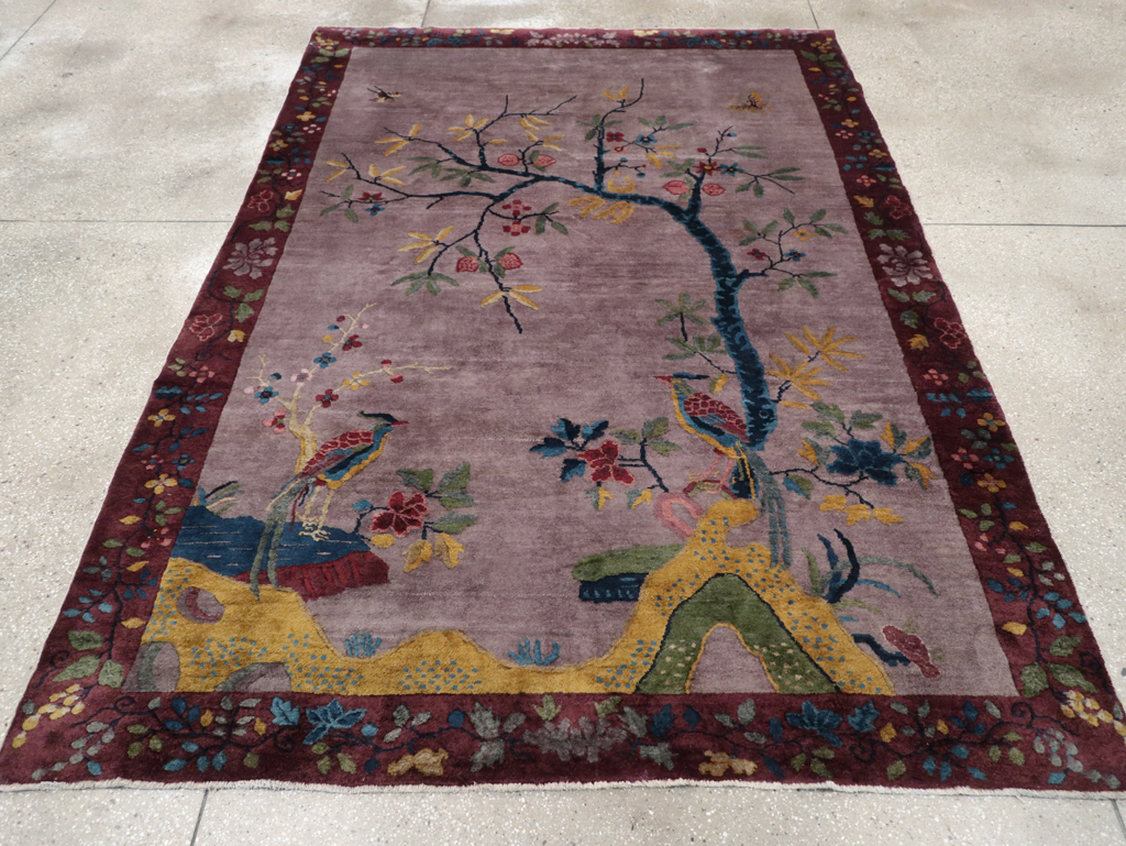 Vintage Chinese Pictorial Art Deco Accent Carpet, No.32358 - Galerie Shabab