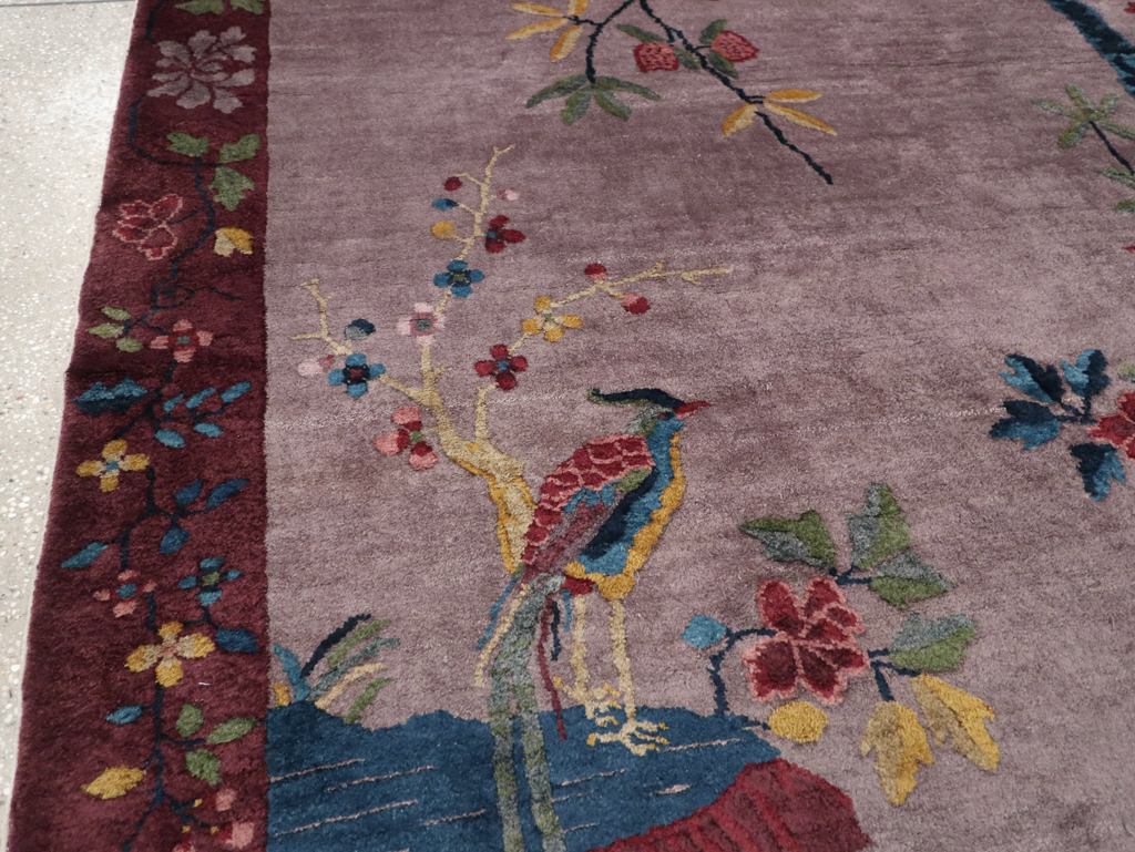 Vintage Chinese Pictorial Art Deco Accent Carpet, No.32358 - Galerie Shabab