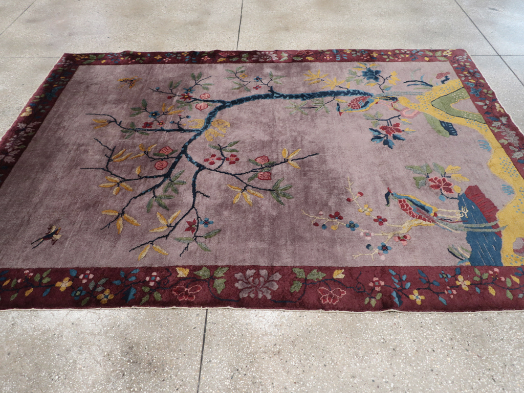 Vintage Chinese Pictorial Art Deco Accent Carpet, No.32358 - Galerie Shabab