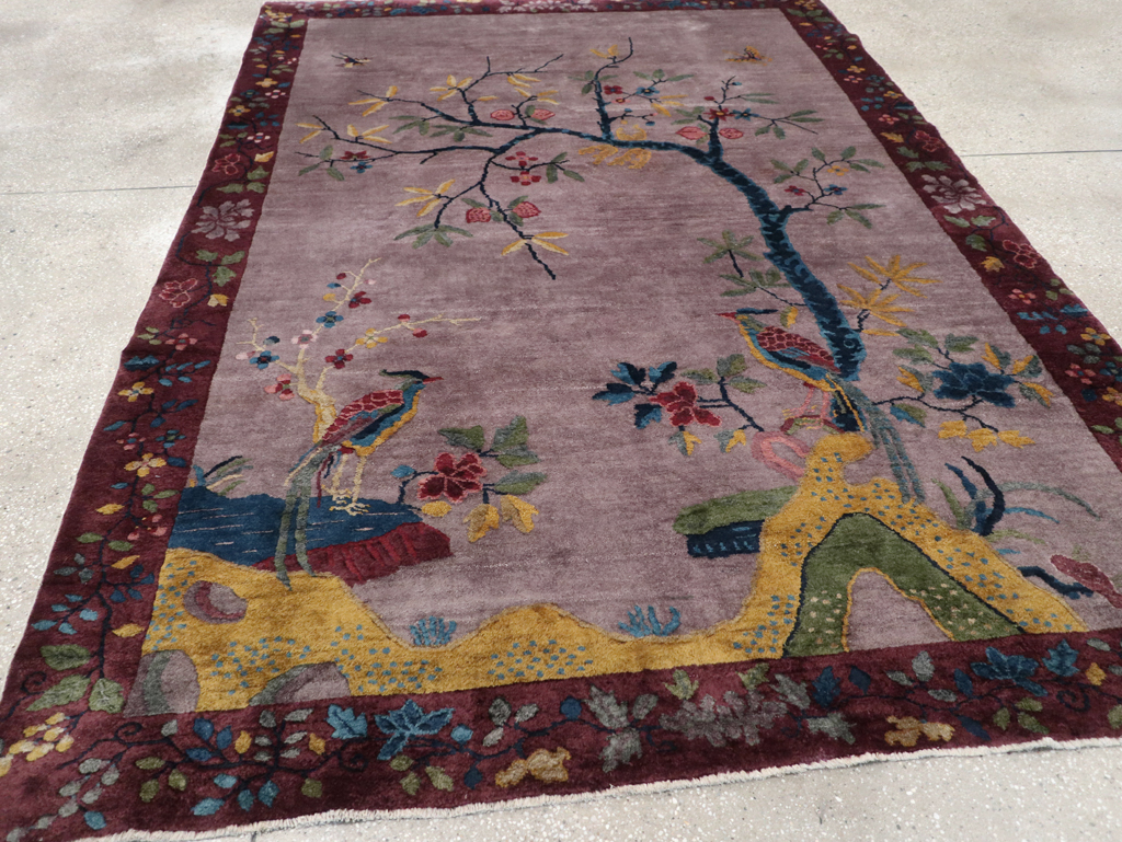 Vintage Chinese Pictorial Art Deco Accent Carpet, No.32358 - Galerie Shabab