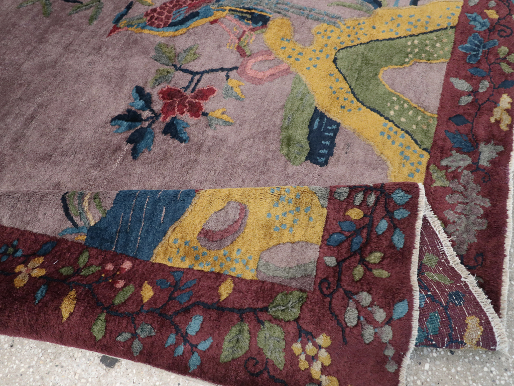Vintage Chinese Pictorial Art Deco Accent Carpet, No.32358 - Galerie Shabab