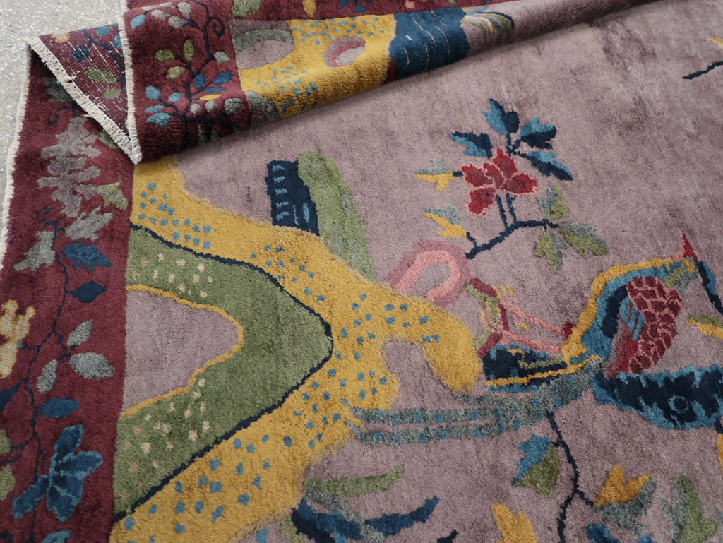 Vintage Chinese Pictorial Art Deco Accent Carpet, No.32358 - Galerie Shabab